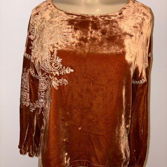 Sundance Brown Velvet Embroidered Top Peasant Boho PXXS - Picture 1 of 5